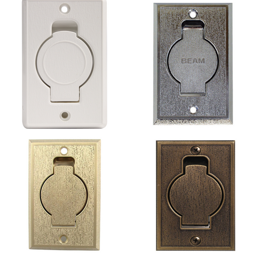 Classic central vacuum inlets available in white, chrome, brass and bronze